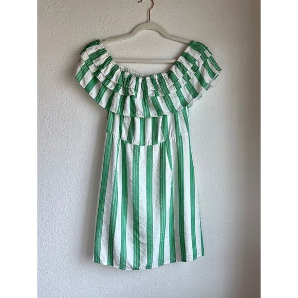 NWT Lulus Persephone White & Green Striped Off the Shoulder Ruffle Dress Size S - Picture 7 of 16